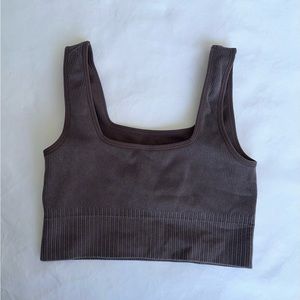BROWN/TAUPE RIBBED SPORTS BRA